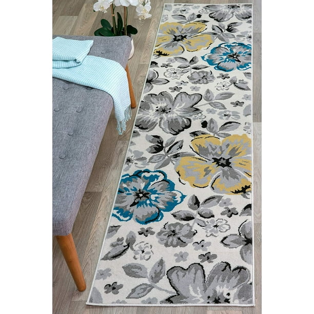 Modern Floral Runner Rug 2' X 7' 2 Cream Modern Floral Runner Rug 2' X 7' 2 Cream